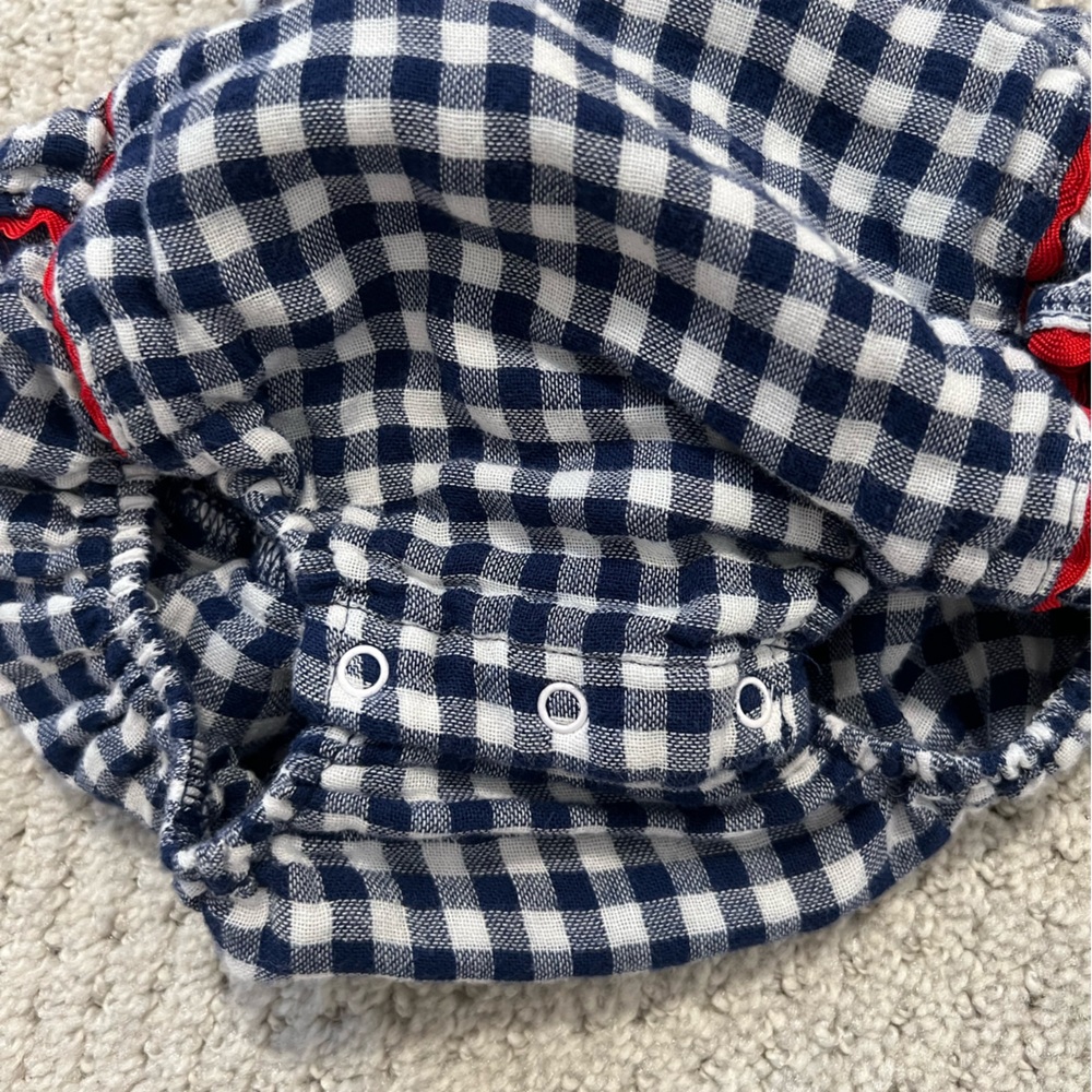 Angel Dear Navy Gingham Ric-Rac Ruffle Onesie - 3M - Picture 6 of 7